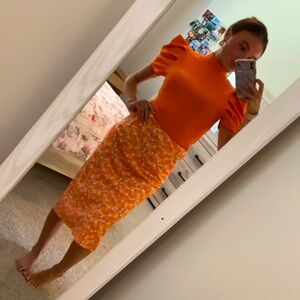 Steve Madden Floral Midi Skirt in Orange and Purple